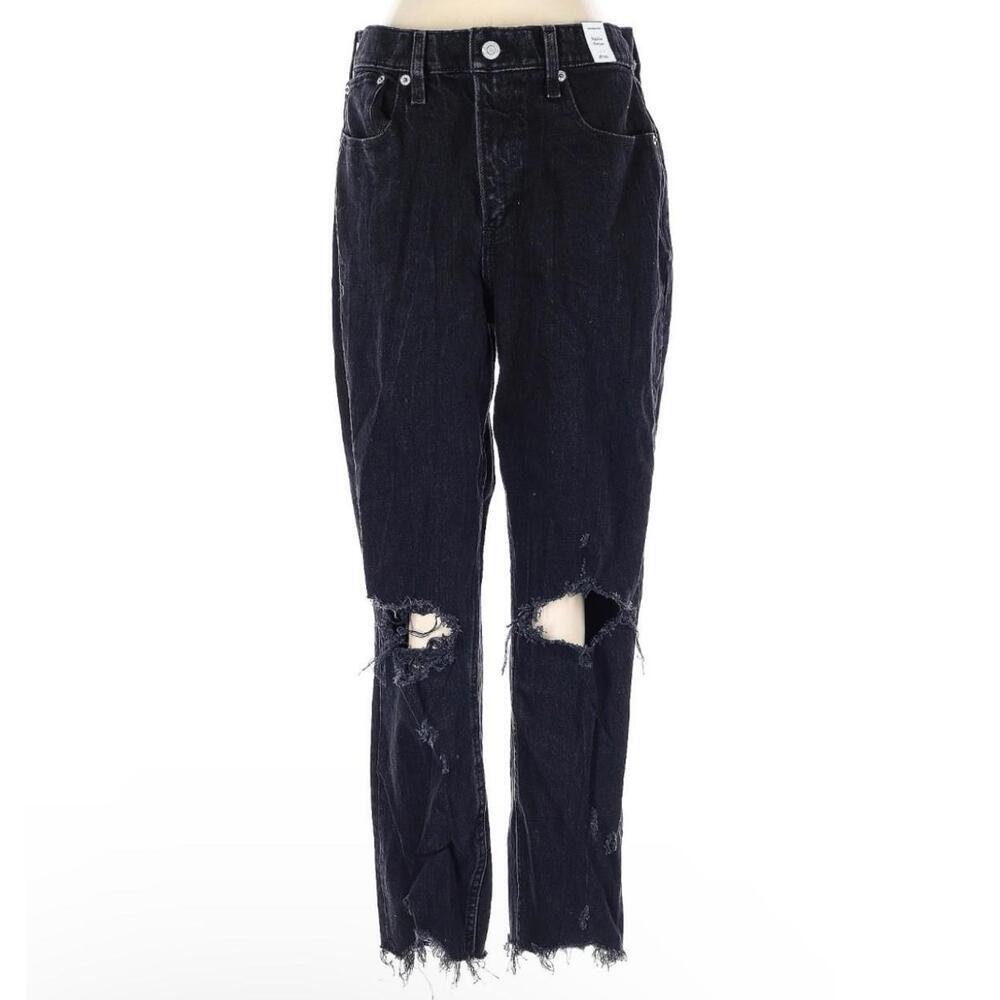 Abercrombie & Fitch High Rise Mom Jean Black Size 27 / 4S Frayed Hems Distressed - Picture 2 of 6